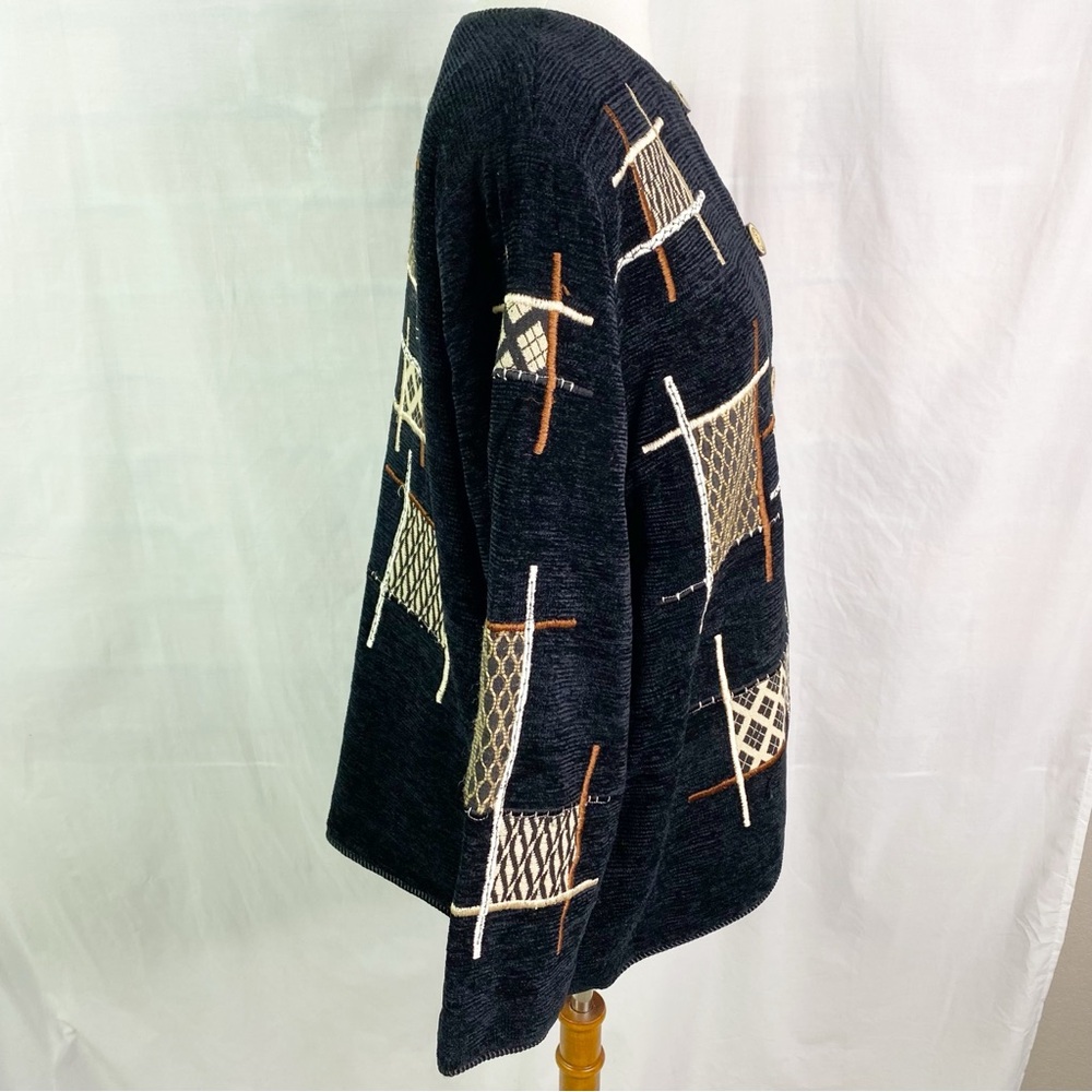 Vintage Black Velour Patchwork Jacket Chunky Butt… - image 3